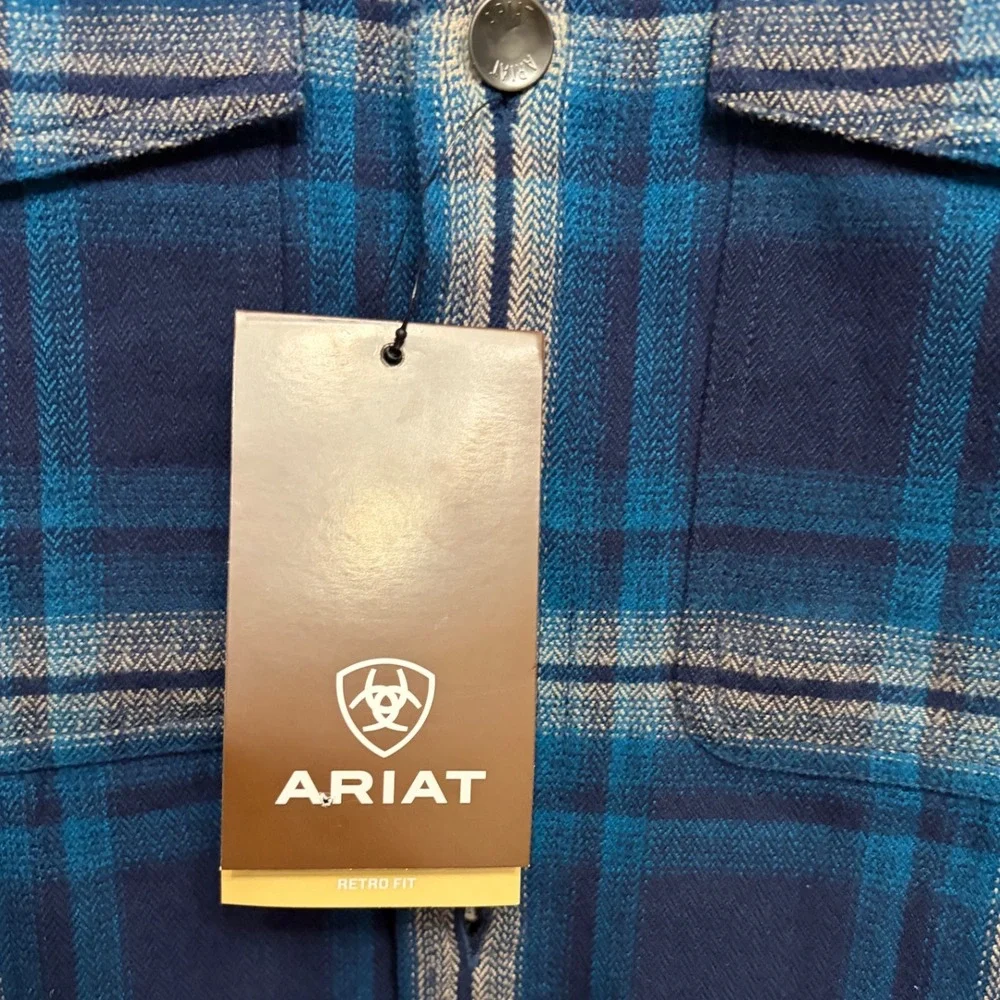 NWT ARIAT Hannoch Retro Shirt Jacket in Plaid Mood Indigo‎ Quilted Lined Men's L